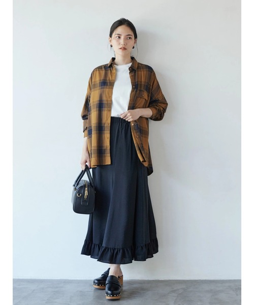AMERICAN HOLIC(アメリカンホリック)の「とろみバックタックBIGチェックシャツ(シャツ/ブラウス・レディース・ブラック/ネイビー/アイボリー/キャメル・M/L)」の16枚目の写真
