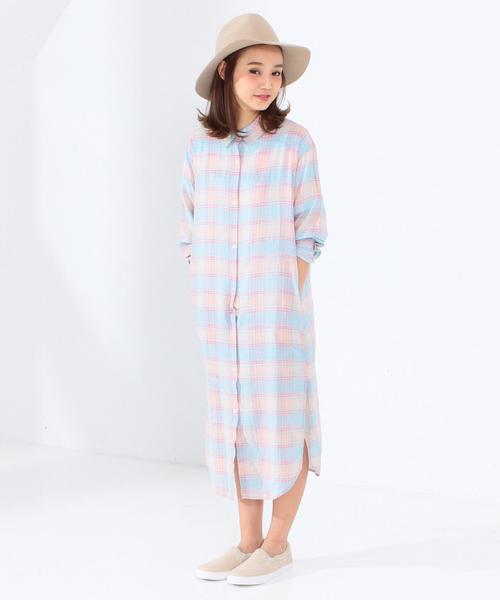 Another Edition（アナザーエディション）の「チェックロングシャツ/AEBC ＣＨＫ LONG SHT◆（シャツ/ブラウス・レディース・ライトブルー/ライトピンク/ケリー・ﾌﾘ-）」の3枚目の写真