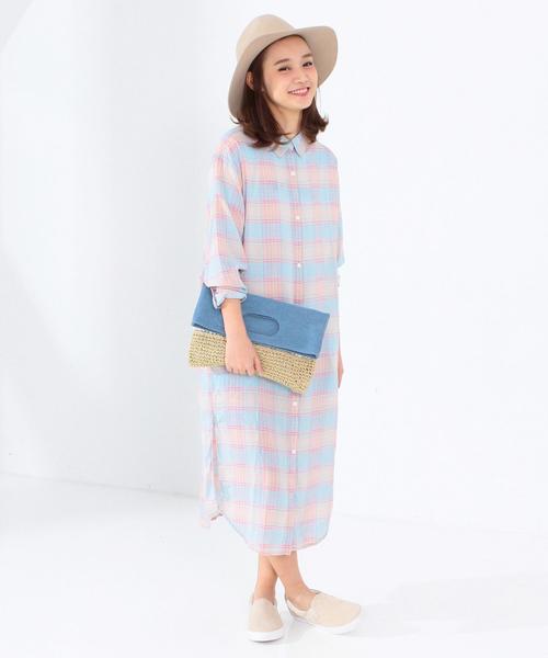 Another Edition（アナザーエディション）の「チェックロングシャツ/AEBC ＣＨＫ LONG SHT◆（シャツ/ブラウス・レディース・ライトブルー/ライトピンク/ケリー・ﾌﾘ-）」の6枚目の写真