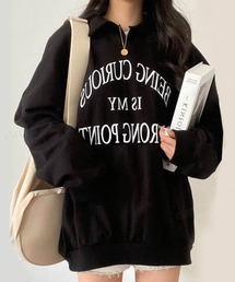 韓国ファッションBEING襟付きプリントオーバーサイズスウェット