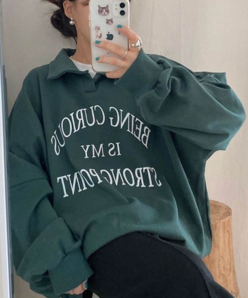【DEUS】韓国ソウル★GOOD GRACIOUS TEE★オーバーサイズFIT セール】オーバー刺繍ロゴスウェット／over embroidery logo