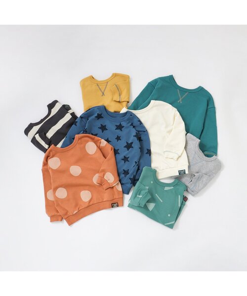 BREEZE（ブリーズ）の「【どっちも正解】DAISUKI 総柄トレーナー（スウェット・キッズ・チャコール/グリーン/キナリ/オレンジ/ブルー・100/110/120/130/90/140/80）」の17枚目の写真