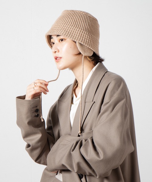 RACAL（ラカル）の「Ear-Pad Knit Bucket Hat / イヤーパッド付きニットバケットハット（ニットキャップ/ビーニー・レディース・ブラック/オレンジ/オフホワイト/チャコールグレー/ベージュ・FREE）」の4枚目の写真