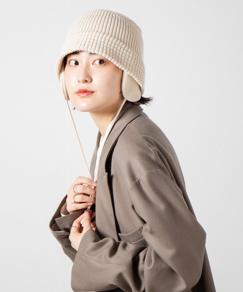 RACAL（ラカル）の「Ear-Pad Knit Bucket Hat / イヤーパッド付きニットバケットハット（ニットキャップ/ビーニー・レディース・ブラック/オレンジ/オフホワイト/チャコールグレー/ベージュ・FREE）」の2枚目の写真