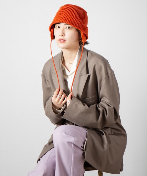 RACAL（ラカル）の「Ear-Pad Knit Bucket Hat / イヤーパッド付きニットバケットハット（ニットキャップ/ビーニー・レディース・ブラック/オレンジ/オフホワイト/チャコールグレー/ベージュ・FREE）」の8枚目の写真