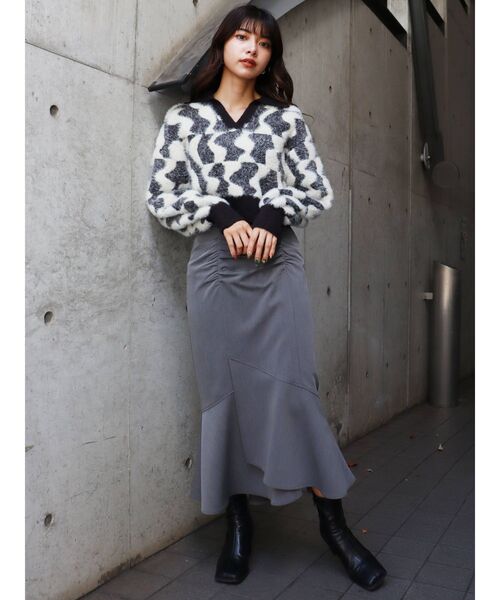 MURUA（ムルーア）の「シャーリングアシメフレアスカート（スカート・レディース・ブラック/ベージュ/ダークグレー・1/2）」の10枚目の写真