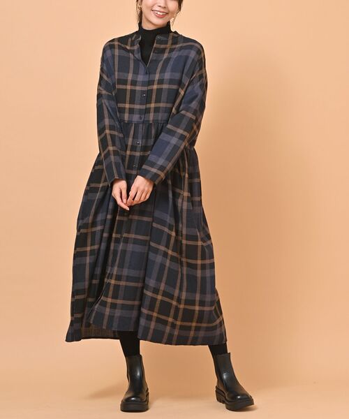 rps（アールピーエス）の「ネル前開きワンピース（ワンピース・レディース・モカ/ネイビー/グリーン/グレー/ブラック・フリー）」の3枚目の写真