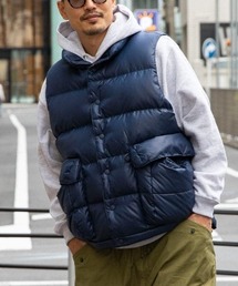 Calsonic フード付きダウンベスト L 青/シルバー Calsonic フード付き