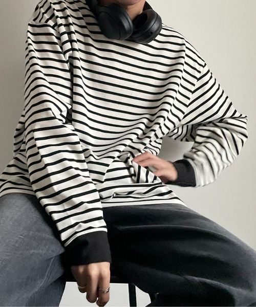 y/m by れぽすけ（イムバイレポスケ）の「ソフトタッチルーズベーシックロンT（Tシャツ/カットソー・メンズ・ブラック/ホワイト/グリーン/ブルー・MEDIUM/LARGE）」の2枚目の写真