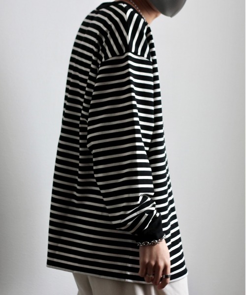 y/m by れぽすけ（イムバイレポスケ）の「ソフトタッチルーズベーシックロンT（Tシャツ/カットソー・メンズ・ブラック/ホワイト/グリーン/ブルー・MEDIUM/LARGE）」の7枚目の写真