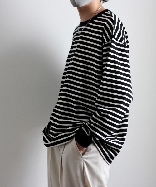 y/m by れぽすけ（イムバイレポスケ）の「ソフトタッチルーズベーシックロンT（Tシャツ/カットソー・メンズ・ブラック/ホワイト/グリーン/ブルー・MEDIUM/LARGE）」の9枚目の写真