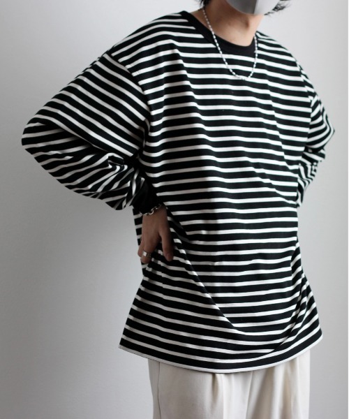 y/m by れぽすけ（イムバイレポスケ）の「ソフトタッチルーズベーシックロンT（Tシャツ/カットソー・メンズ・ブラック/ホワイト/グリーン/ブルー・MEDIUM/LARGE）」の11枚目の写真