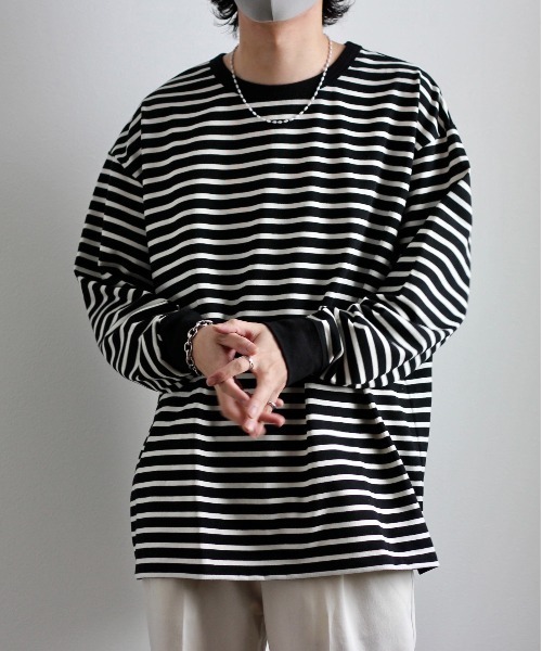 y/m by れぽすけ（イムバイレポスケ）の「ソフトタッチルーズベーシックロンT（Tシャツ/カットソー・メンズ・ブラック/ホワイト/グリーン/ブルー・MEDIUM/LARGE）」の10枚目の写真