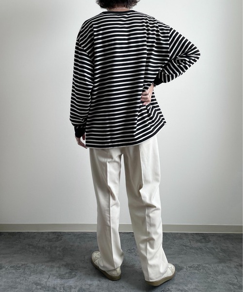 y/m by れぽすけ（イムバイレポスケ）の「ソフトタッチルーズベーシックロンT（Tシャツ/カットソー・メンズ・ブラック/ホワイト/グリーン/ブルー・MEDIUM/LARGE）」の19枚目の写真