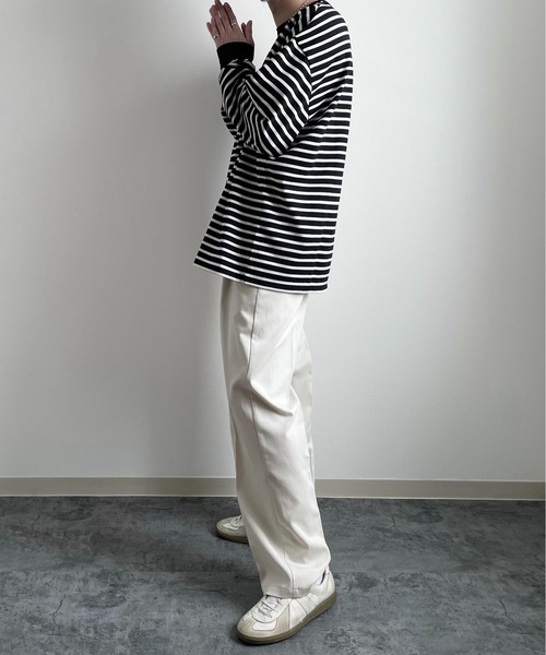 y/m by れぽすけ（イムバイレポスケ）の「ソフトタッチルーズベーシックロンT（Tシャツ/カットソー・メンズ・ブラック/ホワイト/グリーン/ブルー・MEDIUM/LARGE）」の21枚目の写真