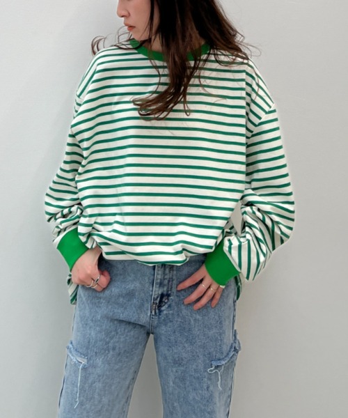 y/m by れぽすけ（イムバイレポスケ）の「ソフトタッチルーズベーシックロンT（Tシャツ/カットソー・メンズ・ブラック/ホワイト/グリーン/ブルー・MEDIUM/LARGE）」の5枚目の写真