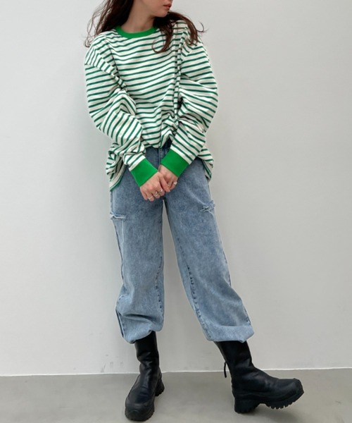 y/m by れぽすけ（イムバイレポスケ）の「ソフトタッチルーズベーシックロンT（Tシャツ/カットソー・メンズ・ブラック/ホワイト/グリーン/ブルー・MEDIUM/LARGE）」の6枚目の写真