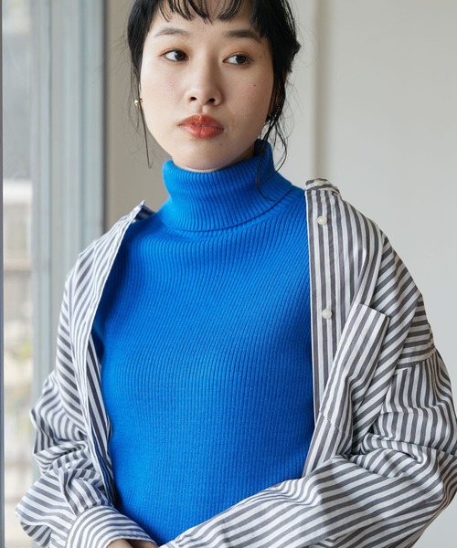 CRAFT STANDARD BOUTIQUE（クラフトスタンダードブティック）の「タートルリブニット（ニット/セーター・レディース・ブルー/ブラック/アイボリー/ピンク/グリーン・M/L）」の4枚目の写真