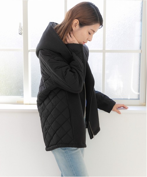 PREFERIR（プレフェリール）の「美シルエット キルティング メルトン コンビ フードコート（ダウンジャケット/コート・レディース・ネイビー/ブラック・LARGE/MEDIUM/SMALL）」の8枚目の写真