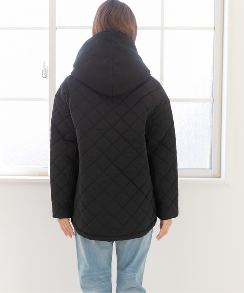 PREFERIR（プレフェリール）の「美シルエット キルティング メルトン コンビ フードコート（ダウンジャケット/コート・レディース・ネイビー/ブラック・LARGE/MEDIUM/SMALL）」の9枚目の写真