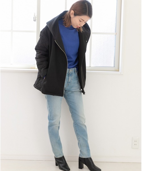 PREFERIR（プレフェリール）の「美シルエット キルティング メルトン コンビ フードコート（ダウンジャケット/コート・レディース・ネイビー/ブラック・LARGE/MEDIUM/SMALL）」の10枚目の写真