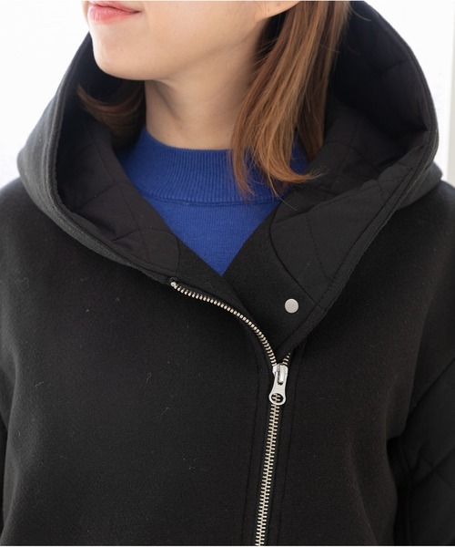 PREFERIR（プレフェリール）の「美シルエット キルティング メルトン コンビ フードコート（ダウンジャケット/コート・レディース・ネイビー/ブラック・LARGE/MEDIUM/SMALL）」の12枚目の写真