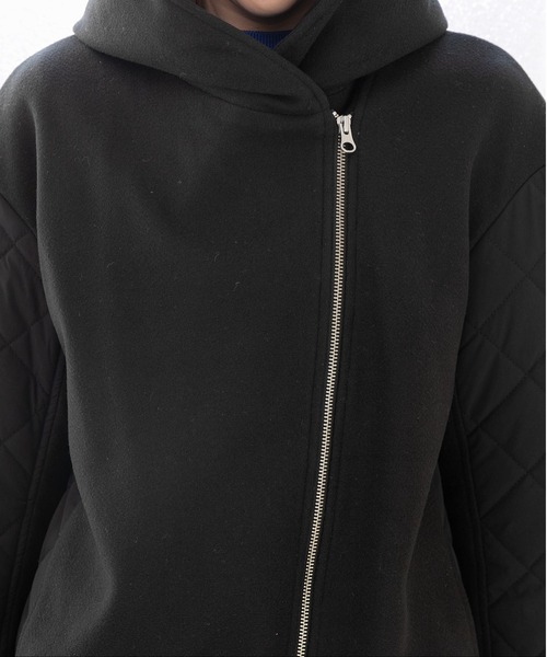 PREFERIR（プレフェリール）の「美シルエット キルティング メルトン コンビ フードコート（ダウンジャケット/コート・レディース・ネイビー/ブラック・LARGE/MEDIUM/SMALL）」の14枚目の写真