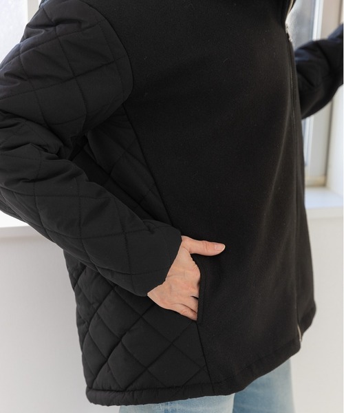 PREFERIR（プレフェリール）の「美シルエット キルティング メルトン コンビ フードコート（ダウンジャケット/コート・レディース・ネイビー/ブラック・LARGE/MEDIUM/SMALL）」の16枚目の写真