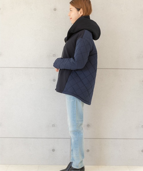 PREFERIR（プレフェリール）の「美シルエット キルティング メルトン コンビ フードコート（ダウンジャケット/コート・レディース・ネイビー/ブラック・LARGE/MEDIUM/SMALL）」の22枚目の写真