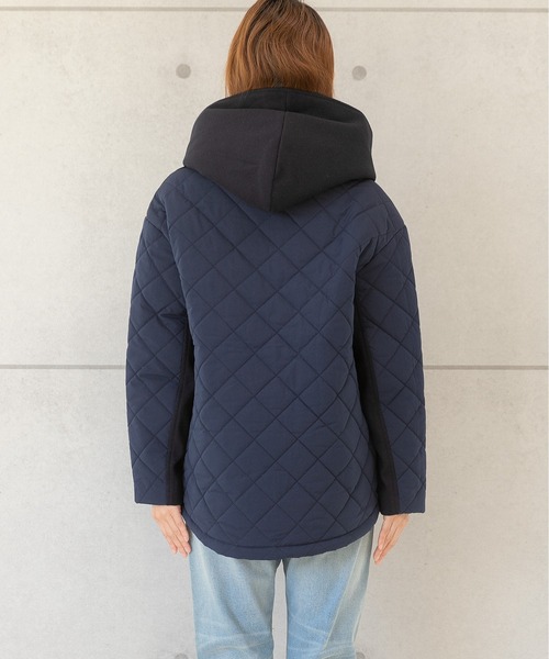 PREFERIR（プレフェリール）の「美シルエット キルティング メルトン コンビ フードコート（ダウンジャケット/コート・レディース・ネイビー/ブラック・LARGE/MEDIUM/SMALL）」の20枚目の写真