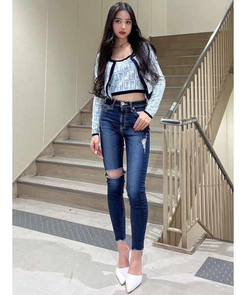 GYDA（ジェイダ）の「GG TILE PATTERN ニットカーディガン（カーディガン/ボレロ・レディース・ライトブルー/ブラック・FREE）」の7枚目の写真