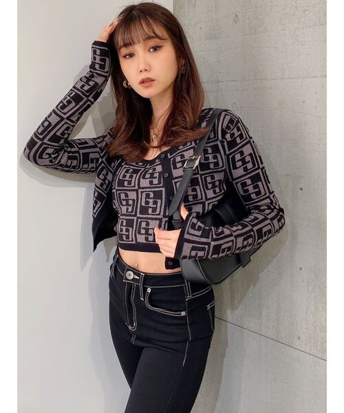 GYDA（ジェイダ）の「GG TILE PATTERN ニットカーディガン（カーディガン/ボレロ・レディース・ライトブルー/ブラック・FREE）」の9枚目の写真