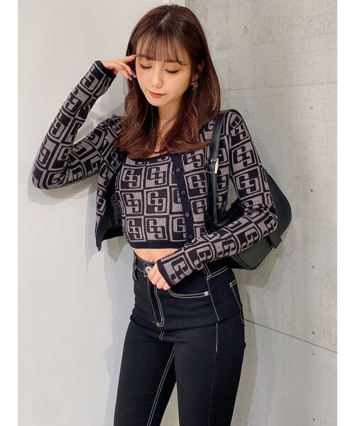 GYDA（ジェイダ）の「GG TILE PATTERN ニットカーディガン（カーディガン/ボレロ・レディース・ライトブルー/ブラック・FREE）」の10枚目の写真