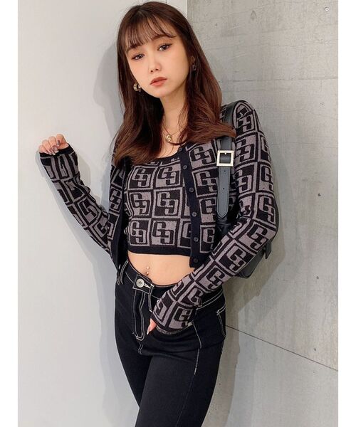 GYDA（ジェイダ）の「GG TILE PATTERN ニットカーディガン（カーディガン/ボレロ・レディース・ライトブルー/ブラック・FREE）」の11枚目の写真