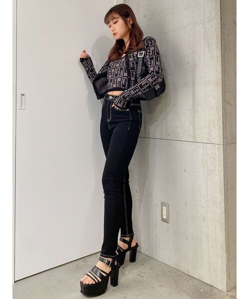 GYDA（ジェイダ）の「GG TILE PATTERN ニットカーディガン（カーディガン/ボレロ・レディース・ライトブルー/ブラック・FREE）」の12枚目の写真