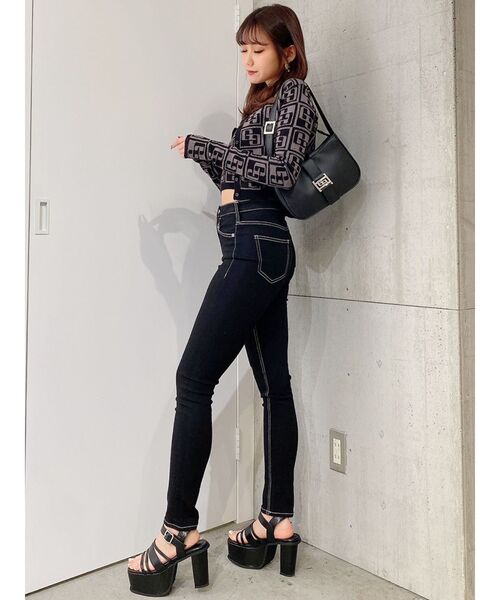 GYDA（ジェイダ）の「GG TILE PATTERN ニットカーディガン（カーディガン/ボレロ・レディース・ライトブルー/ブラック・FREE）」の15枚目の写真