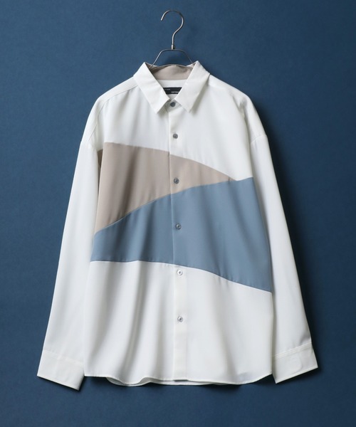 ANPAS(アンパス)の「Natural Stretch Color Switching Design Oversized Shirt/ナチュラルストレッチ 切り替え オーバーサイズ シャツ(シャツ/ブラウス・メンズ・ブラック系その他/ベージュ系その他2/ベージュ系その他/ブラック系その他2/ホワイト系その他/ブルー系その他・M/L)」の2枚目の写真