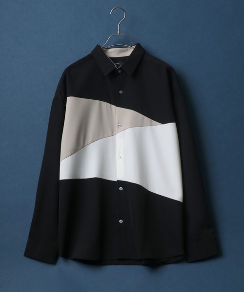 ANPAS(アンパス)の「Natural Stretch Color Switching Design Oversized Shirt/ナチュラルストレッチ 切り替え オーバーサイズ シャツ(シャツ/ブラウス・メンズ・ブラック系その他/ベージュ系その他2/ベージュ系その他/ブラック系その他2/ホワイト系その他/ブルー系その他・M/L)」の1枚目の写真