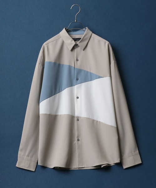 ANPAS(アンパス)の「Natural Stretch Color Switching Design Oversized Shirt/ナチュラルストレッチ 切り替え オーバーサイズ シャツ(シャツ/ブラウス・メンズ・ブラック系その他/ベージュ系その他2/ベージュ系その他/ブラック系その他2/ホワイト系その他/ブルー系その他・M/L)」の4枚目の写真