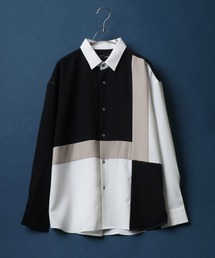 Natural Stretch Color Switching Design Oversized Shirt/ナチュラルストレッチ 切り替え オーバーサイズ シャツ