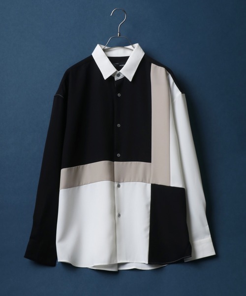 ANPAS(アンパス)の「Natural Stretch Color Switching Design Oversized Shirt/ナチュラルストレッチ 切り替え オーバーサイズ シャツ(シャツ/ブラウス・メンズ・ブラック系その他/ベージュ系その他2/ベージュ系その他/ブラック系その他2/ホワイト系その他/ブルー系その他・M/L)」の3枚目の写真