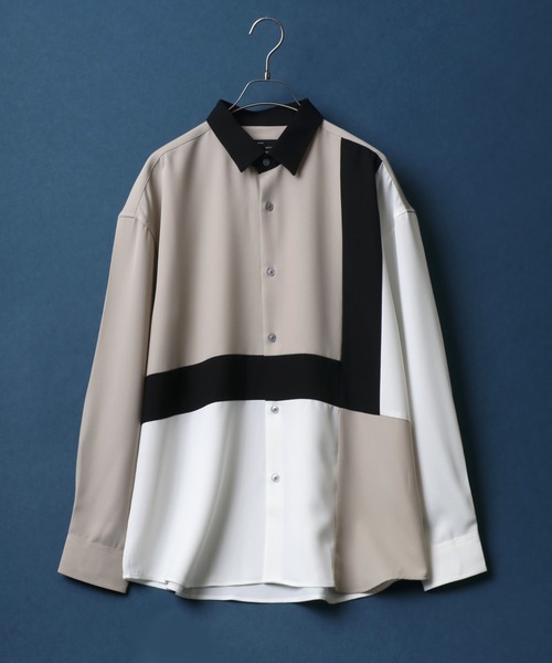 ANPAS(アンパス)の「Natural Stretch Color Switching Design Oversized Shirt/ナチュラルストレッチ 切り替え オーバーサイズ シャツ(シャツ/ブラウス・メンズ・ブラック系その他/ベージュ系その他2/ベージュ系その他/ブラック系その他2/ホワイト系その他/ブルー系その他・M/L)」の5枚目の写真