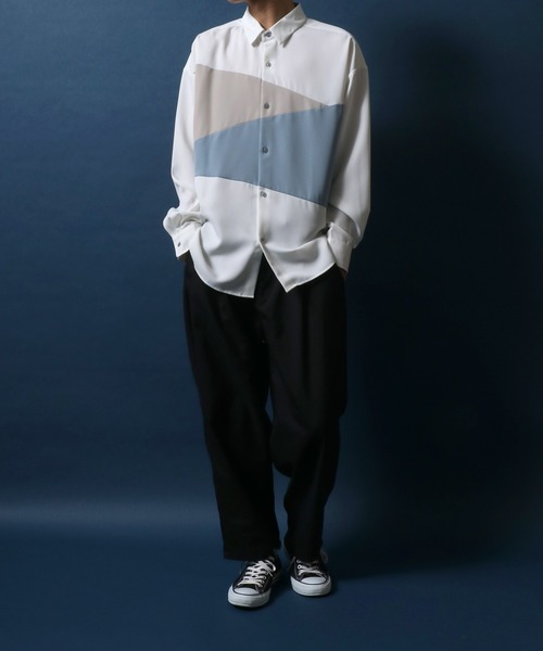ANPAS(アンパス)の「Natural Stretch Color Switching Design Oversized Shirt/ナチュラルストレッチ 切り替え オーバーサイズ シャツ(シャツ/ブラウス・メンズ・ブラック系その他/ベージュ系その他2/ベージュ系その他/ブラック系その他2/ホワイト系その他/ブルー系その他・M/L)」の17枚目の写真