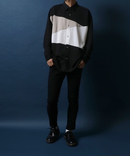 ANPAS(アンパス)の「Natural Stretch Color Switching Design Oversized Shirt/ナチュラルストレッチ 切り替え オーバーサイズ シャツ(シャツ/ブラウス・メンズ・ブラック系その他/ベージュ系その他2/ベージュ系その他/ブラック系その他2/ホワイト系その他/ブルー系その他・M/L)」の19枚目の写真