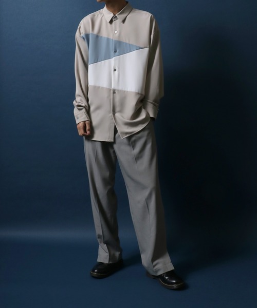 ANPAS(アンパス)の「Natural Stretch Color Switching Design Oversized Shirt/ナチュラルストレッチ 切り替え オーバーサイズ シャツ(シャツ/ブラウス・メンズ・ブラック系その他/ベージュ系その他2/ベージュ系その他/ブラック系その他2/ホワイト系その他/ブルー系その他・M/L)」の21枚目の写真