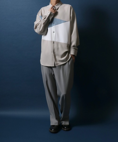 ANPAS(アンパス)の「Natural Stretch Color Switching Design Oversized Shirt/ナチュラルストレッチ 切り替え オーバーサイズ シャツ(シャツ/ブラウス・メンズ・ブラック系その他/ベージュ系その他2/ベージュ系その他/ブラック系その他2/ホワイト系その他/ブルー系その他・M/L)」の22枚目の写真