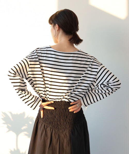 Ray BEAMS【F】襟付き フレンチスリーブ ボーダー Tシャツ ネイビー Ray BEAMS（レイ ビームス）ボーダー レース スリーブ Tシャツ