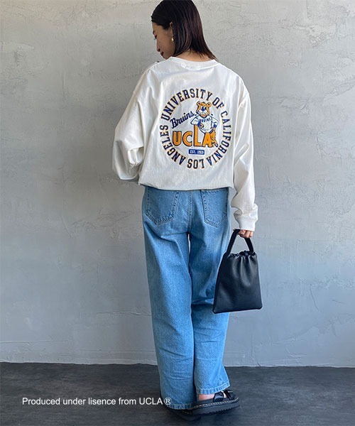 UCLA（ユーシーエルエー）の「[UCLA/ユーシーエルエー] サークルロゴ バック刺繍デザイン ビックシルエットロンT（Tシャツ/カットソー・レディース・ホワイト/グリーン/チャコール・L/M）」の4枚目の写真