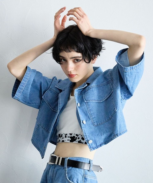 PAGEBOY(ページボーイ)の「ライトオンスデニムショートシャツ(シャツ/ブラウス・レディース・ブラック/ライトブルー/グリーン・FREE)」の16枚目の写真