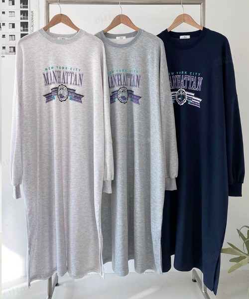 Dalfwin（ダールフィン）の「MANHATTANカレッジロゴプリントワンピースロング（ワンピース・レディース・グレー/ネイビー/グレー系その他・FREE）」の13枚目の写真